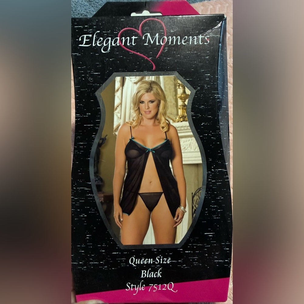 Elegant Moments Black Mesh Baby Doll Lingerie Set (Plus Size)